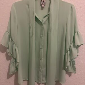 Worthington Mint Green Ruffle Sleeve Blouse